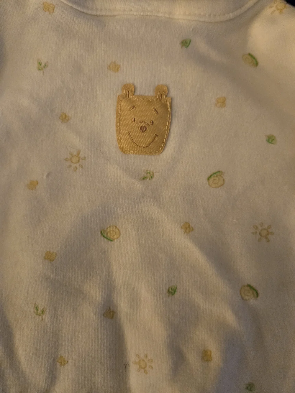 Disney Winnie the Pooh Infant Sleep Gown Sack Cream Yellow Mittens 0-3M EUC
